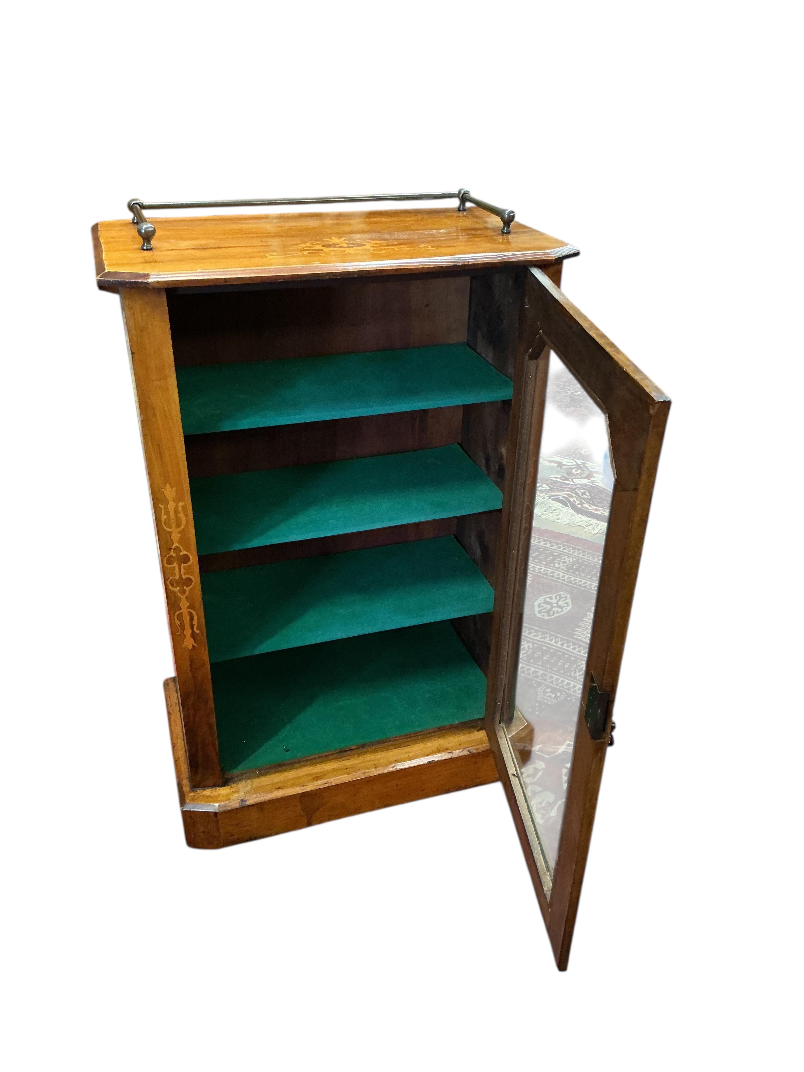 A late Victorian inlaid walnut music cabinet, width 57cm, depth 31cm, height 88cm